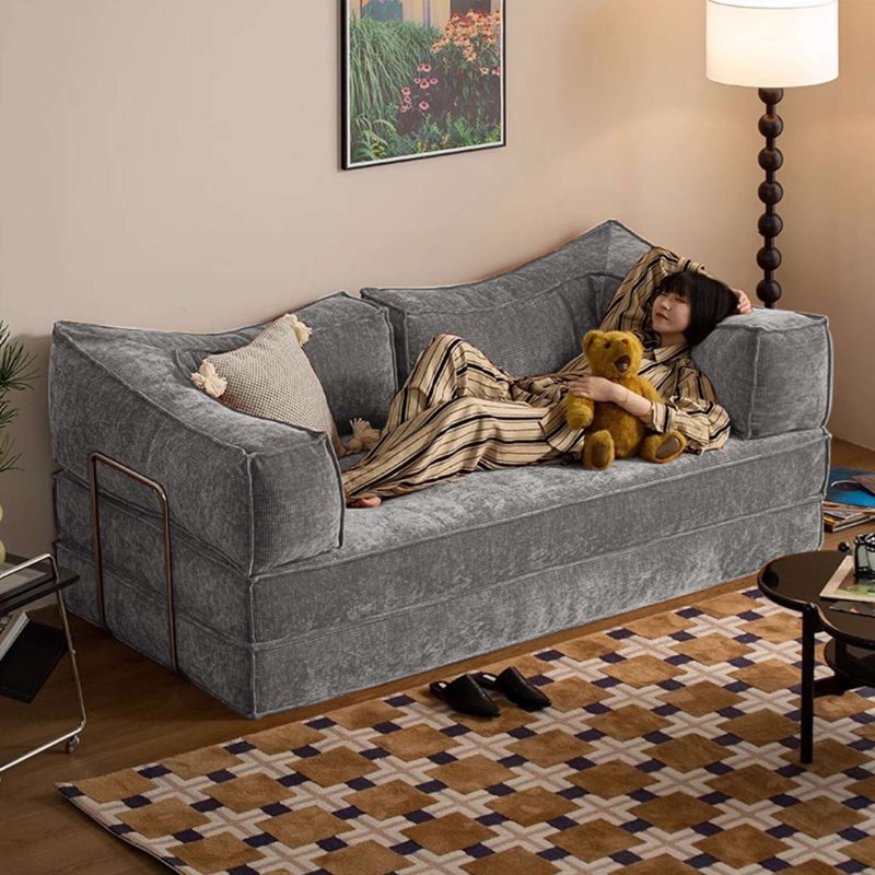 JASIWAY Corduroy Fabric 78.7" Compressed Sofa Bed Free DIY Couch with 3 Stainless Steel Frames