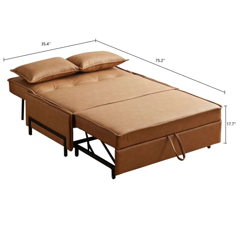 JASIWAY 35.4" Brown  Modern Double Loveseat Sleeper Durable and Easy to Clean Sofa Bed