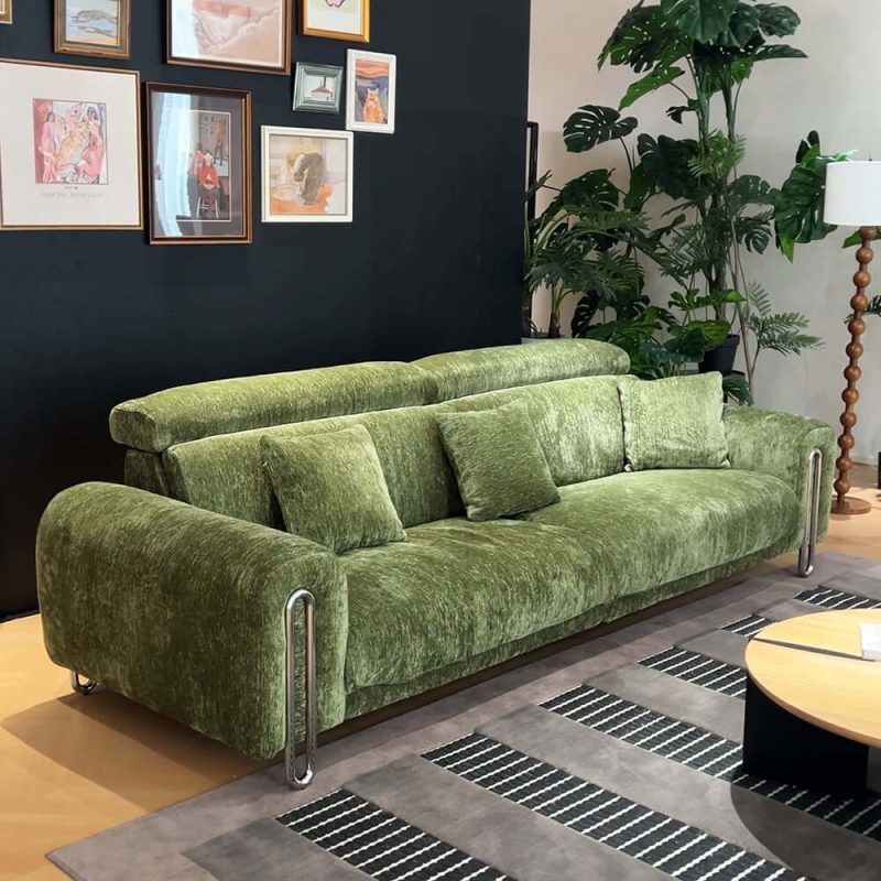 JASIWAY Green Chenille Big Comfy Couch – Adjustable Headrest, Water-Resistant