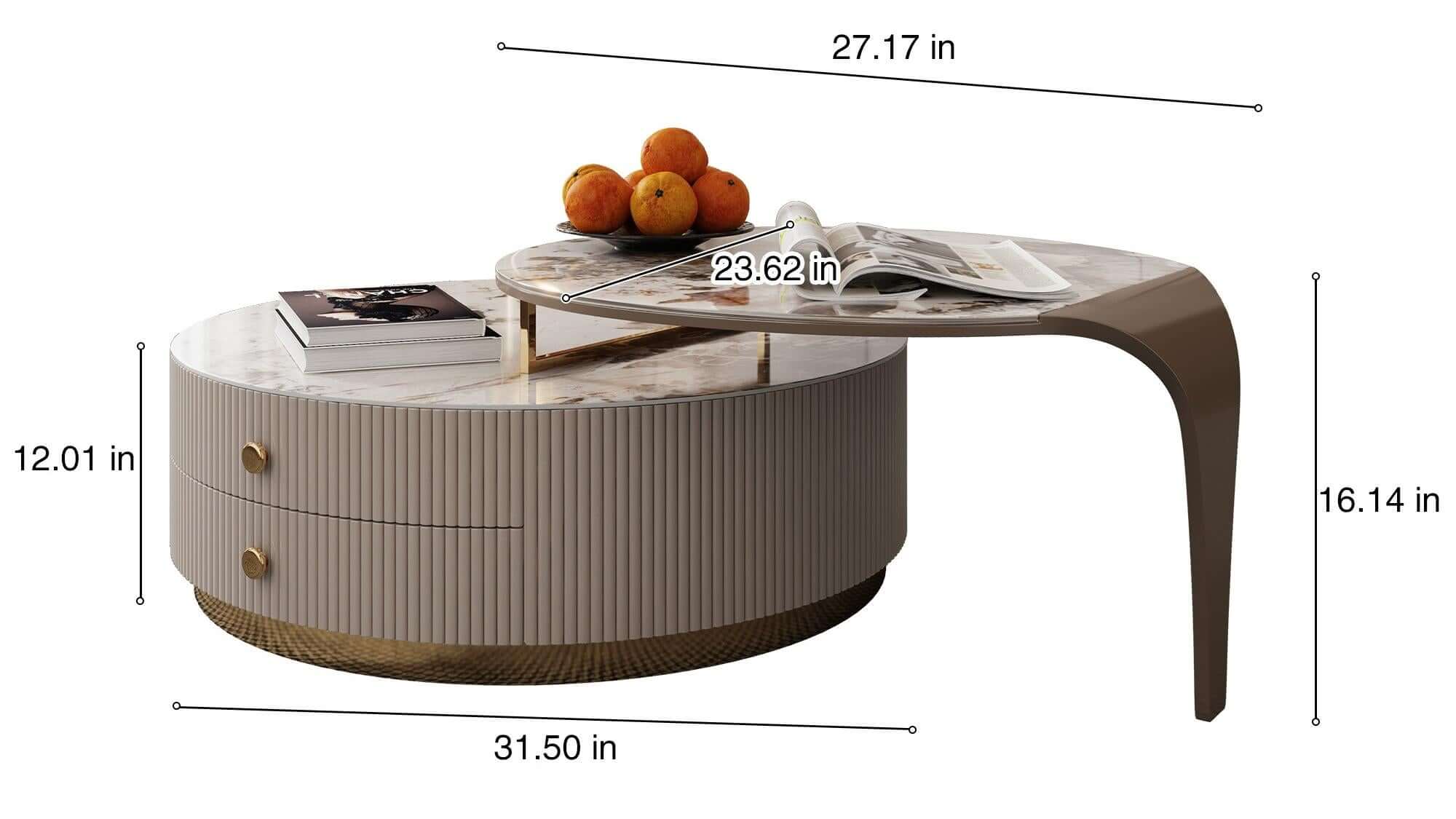 Dimension of 2-Piece Modern Round Coffee Table with 2 Drawers & Metal Legs