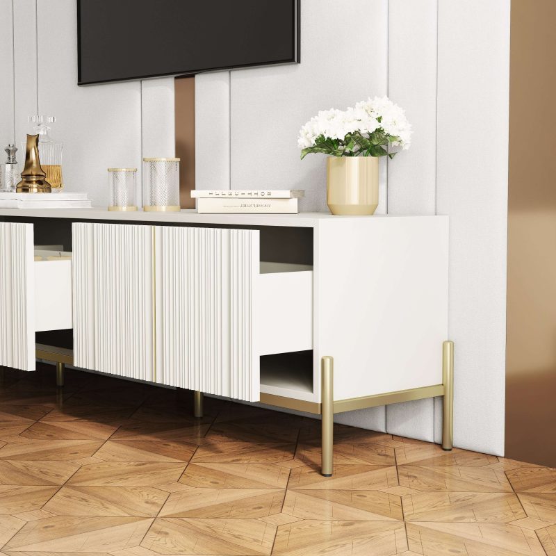 JASIWAY Beige 78.7" TV Stand  with Storage & Entertainment Center with Metal Foot