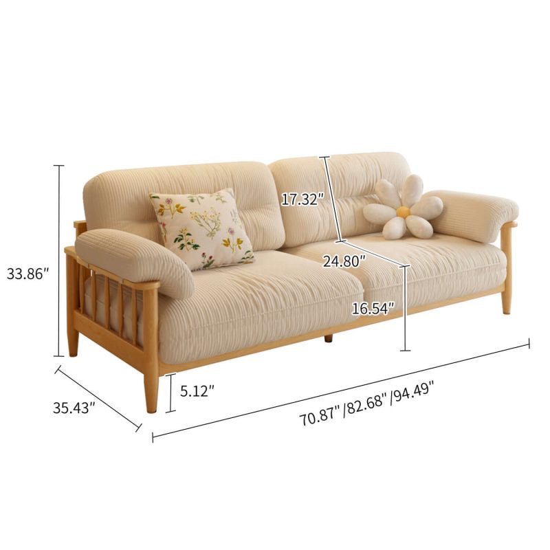 JASIWAY Japandi Solid Ash Wood Sofa Available in Cotton Linen, Corduroy & Cat-Scratch Fabric