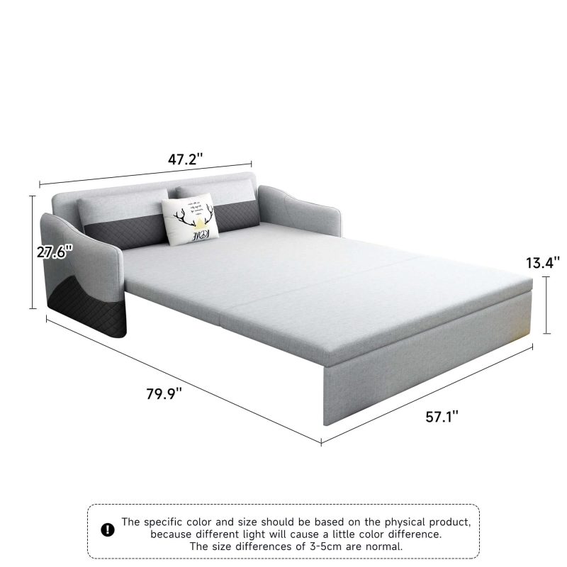 JASIWAY Grey 3 in 1 Pull Out Couch Bed Cotton Linen with Storage Chaise