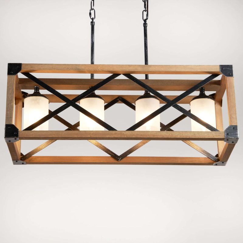 JASIWAY 4-light Rectangle Farmhouse Pendant with Wood Accents