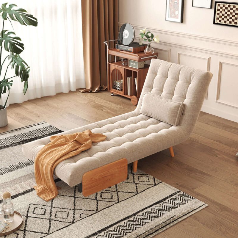 Hausfurn Beige Folding Sofa Bed Convertible Cotton & Linen