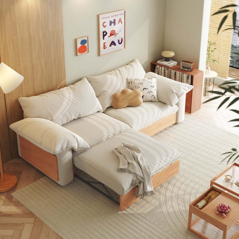 JASIWAY Japandi Pull-out Sofa Bed with Three Fabric Options Available