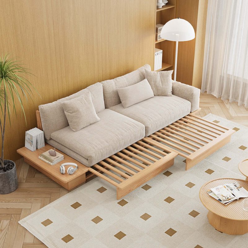 JASIWAY Modern Pull-Out Floor Sofa Bed with Reversible Armrests & Lift-Top Storage
