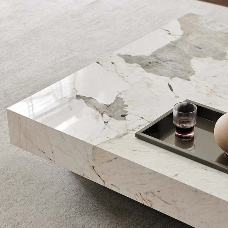 JASIWAY Luxury Square Marbling Coffee Table with Metal Legs