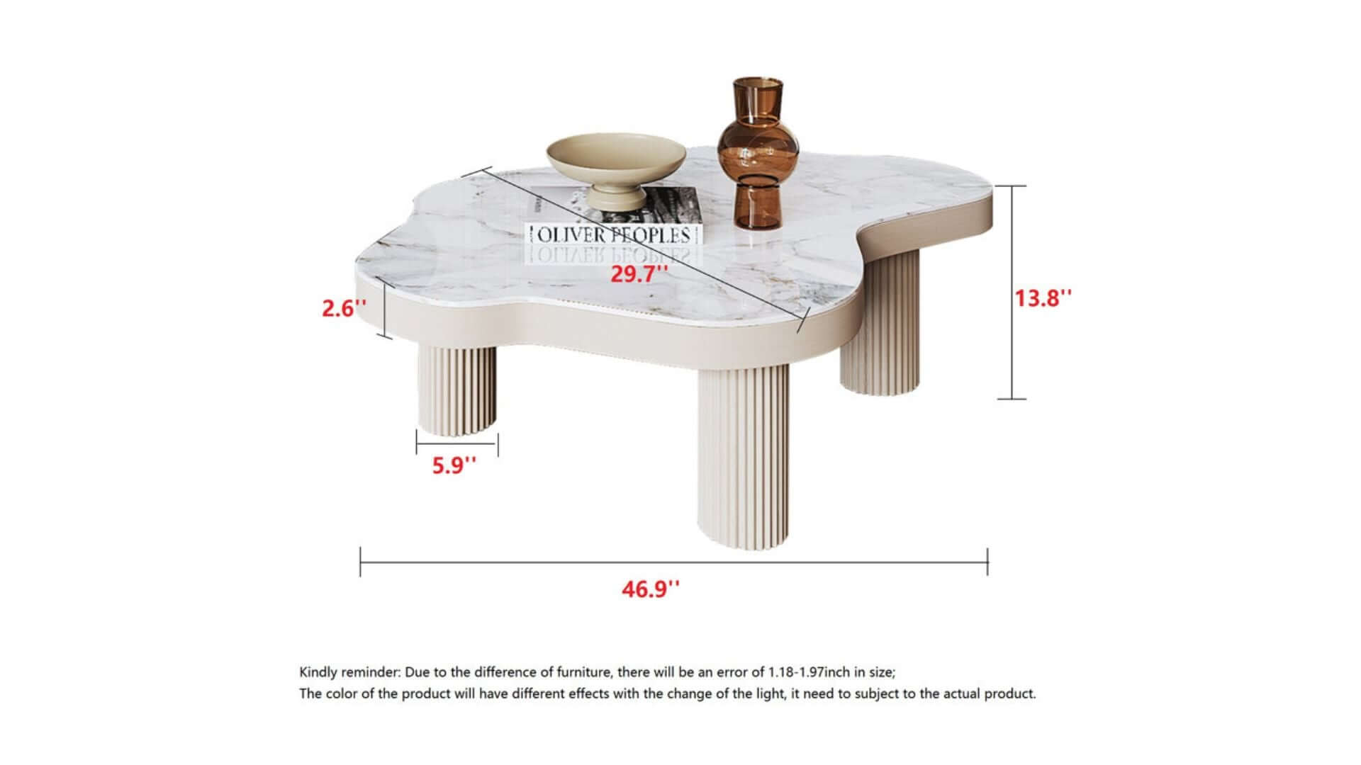 Dimension of White Sintered Stone Coffee Table Indoor Tea Table with 3 Legs