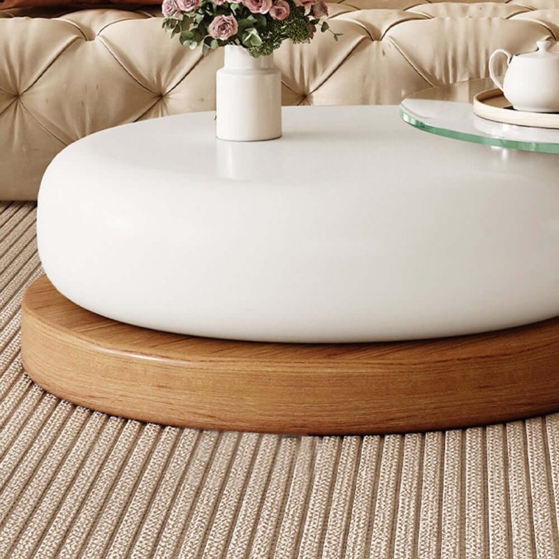 JASIWAY Modern Round Coffee Table – Glass Top & Solid Wood Leg