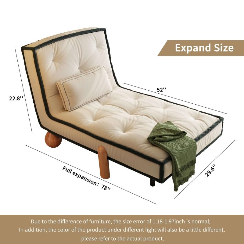 JASIWAY Convertible Armless Sleeper Sofa Bed Single Chair with Solid Wood Legs