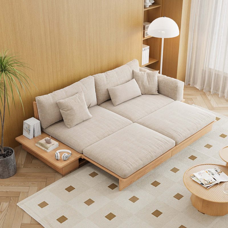 JASIWAY Modern Pull-Out Floor Sofa Bed with Reversible Armrests & Lift-Top Storage