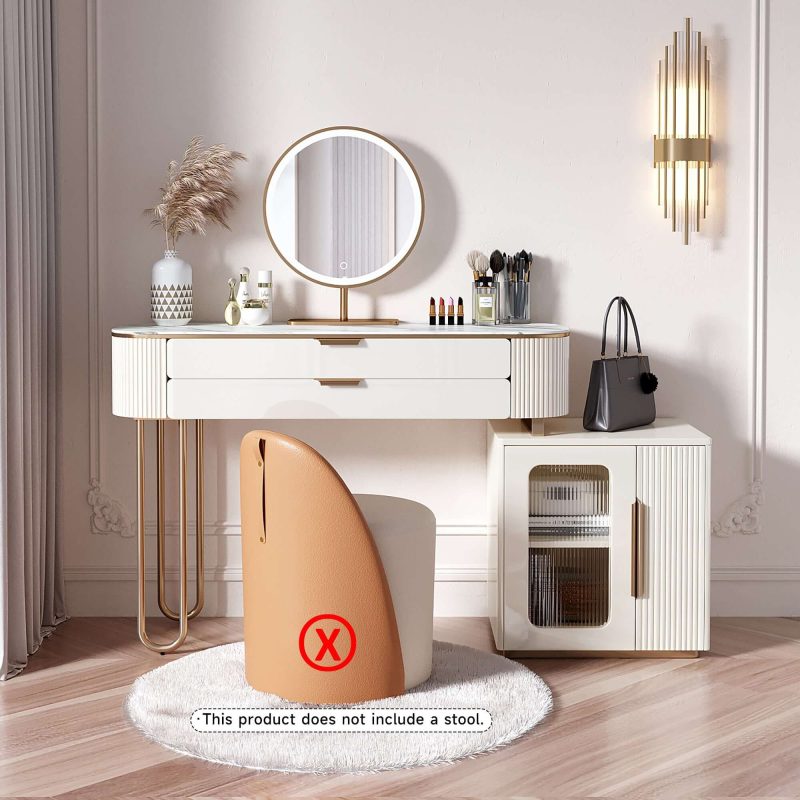 JASIWAY Modern White Makeup Vanity Table with LED Lighted Mirror & Cabinet