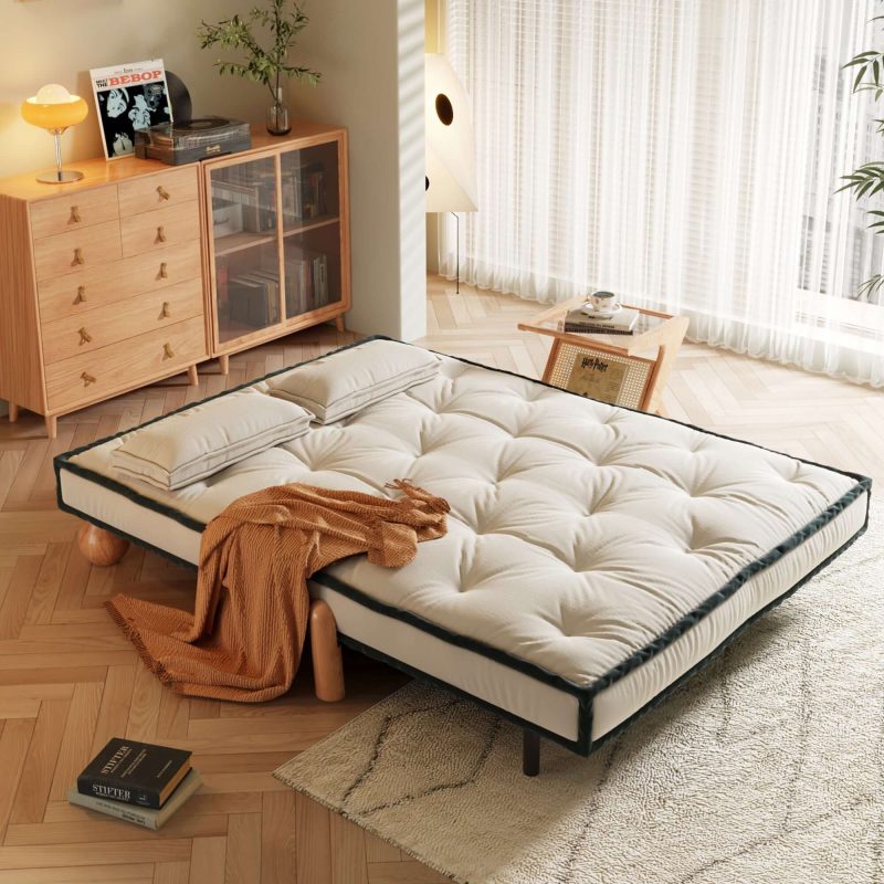 JASIWAY Convertible Armless Sleeper Sofa Bed Single Chair with Solid Wood Legs
