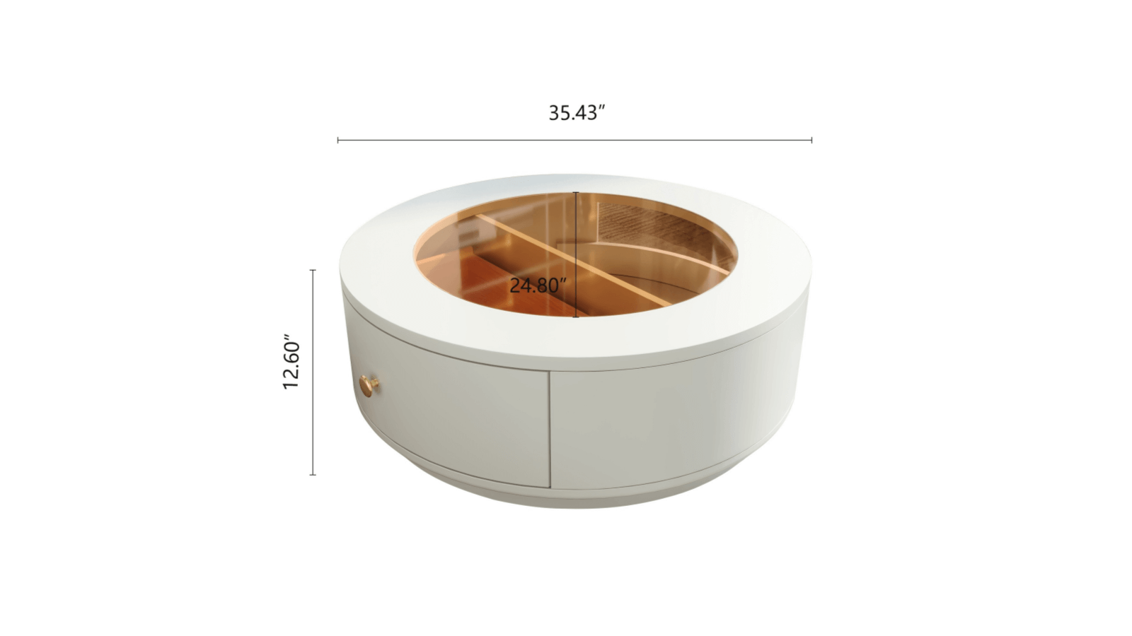 Dimension of Luxury Glass Top Round Coffee Table with Drawers