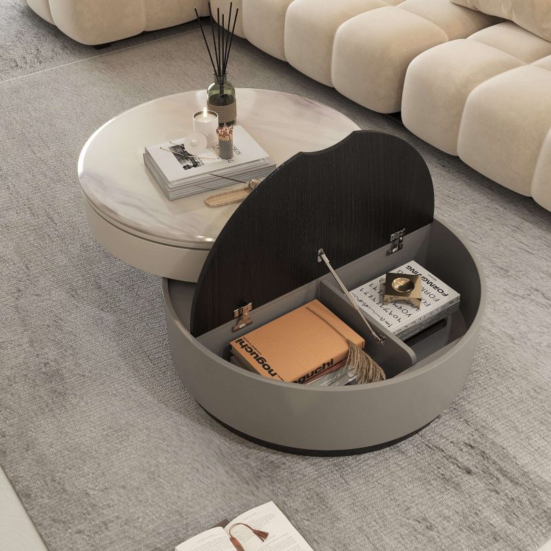JASIWAY Microcrystalline Stone Top Rotating Round Coffee Table
