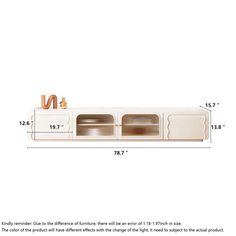 JASIWAY Rectangle Beige 78.7" TV Stand with 4 Doors & Storages