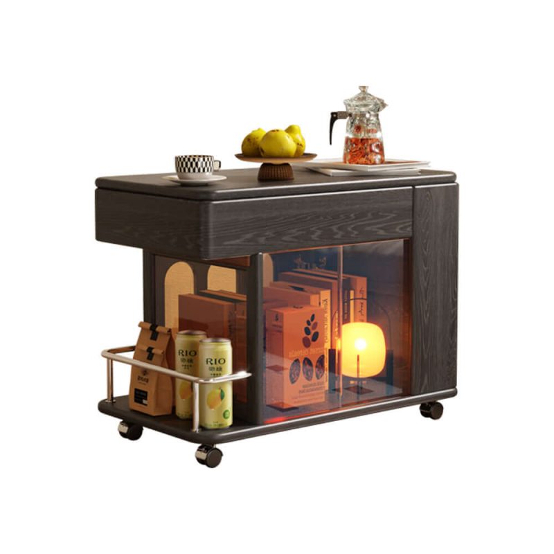 JASIWAY Solid Wood Multi-functional Adjustable Mobile Side Cabinet with Lift up Table Top