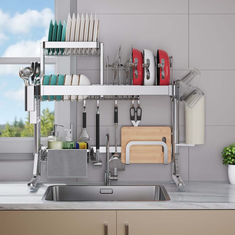 Kitchen Storage Essential: Large Over-Sink Dish Drying Rack & Multi-Function Organizer Shelf - Efficient Space-Saving, Quick-Drying Solution for Your Utensils & Bowls