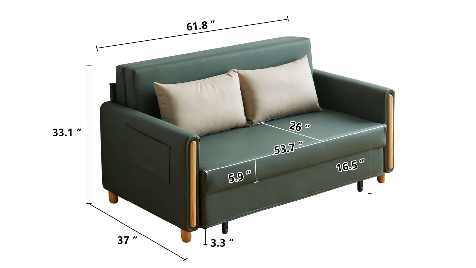 Dimension of 3 in 1 Sleeper Sofa Convertible Pull Out Couch Bed with Storage