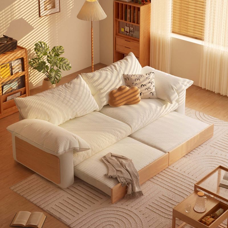 JASIWAY Japandi Pull-out Sofa Bed with Three Fabric Options Available