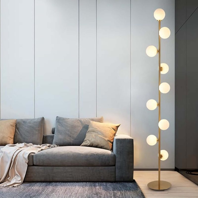 JASIWAY Modern LED Black 9-Light Tree Floor Lamp White Glass Globe