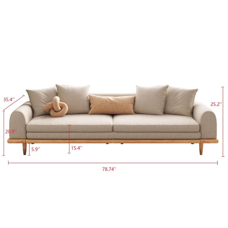 JASIWAY Three-Seater Upholstered Sleeper Sofa Retractable Solid Wood Frame