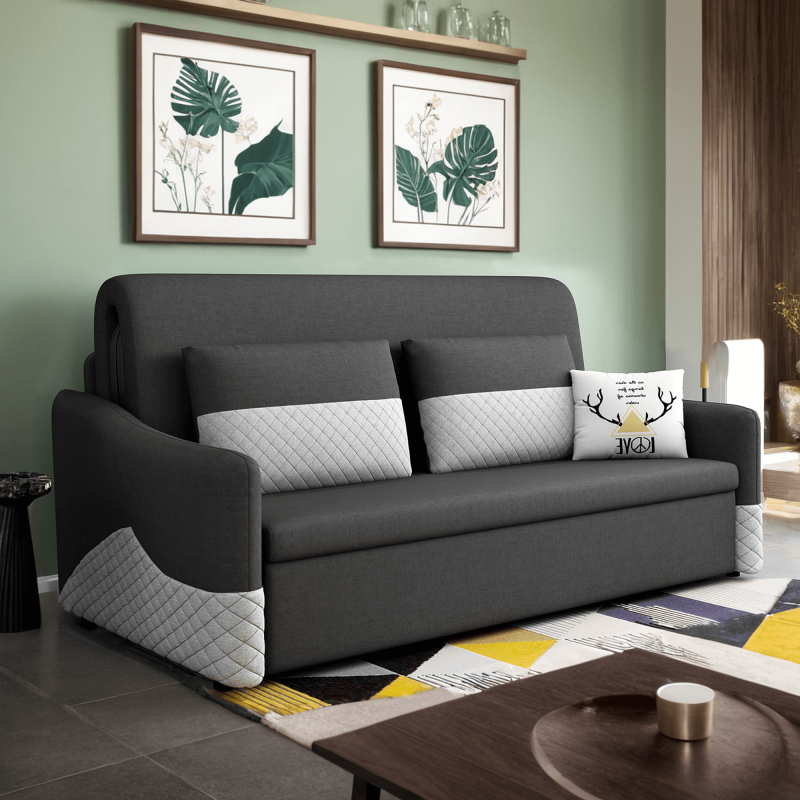 JASIWAY Grey 3 in 1 Pull Out Couch Bed Cotton Linen with Storage Chaise