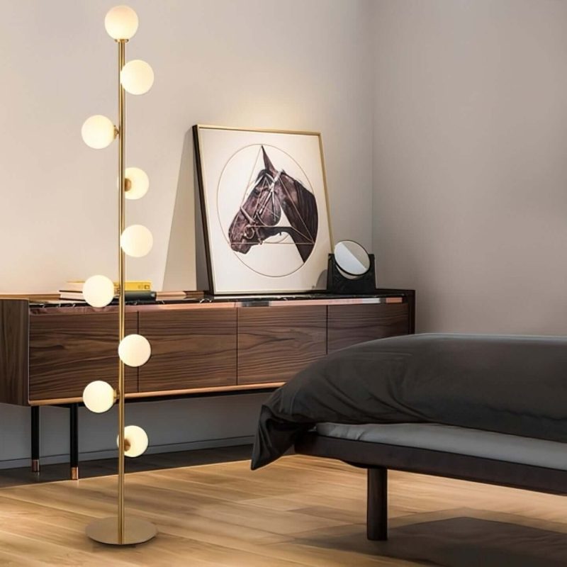 JASIWAY Modern LED Black 9-Light Tree Floor Lamp White Glass Globe