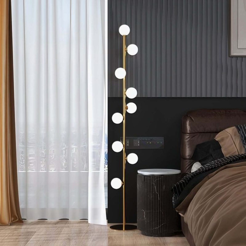 JASIWAY Modern LED Black 9-Light Tree Floor Lamp White Glass Globe