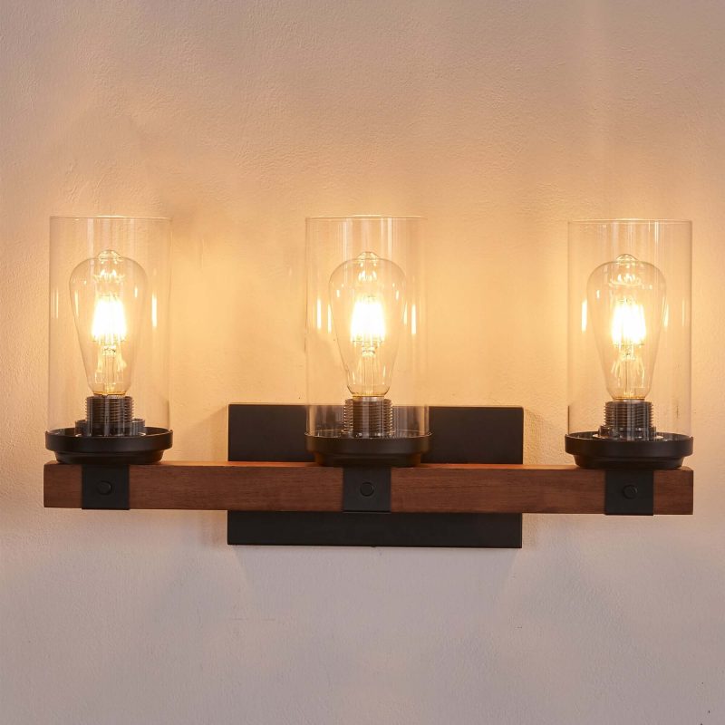 JASIWAY 3-Light Metal Frame Modern Wall Sconce with Clear Glass Shades  Vanity Lights Over Mirror