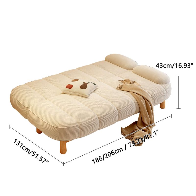 JASIWAY Japandi Loveseat Folding Sofa Bed in Cream White & Green Corduroy Fabric