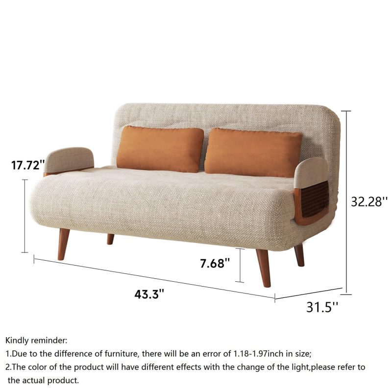 JASIWAY 3-in-1 Beige Folding Sofa Bed Cotton & Linen Convertible Sofa