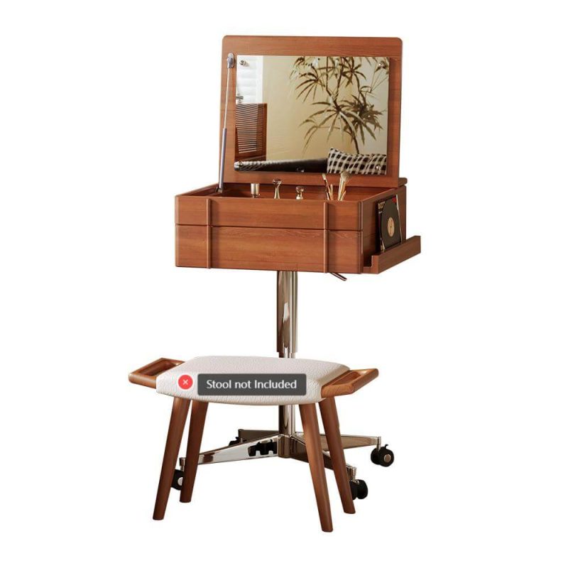JASIWAY Vintage Style Solid Wood Movable Small Vanity Table with Flip-Top Mirror