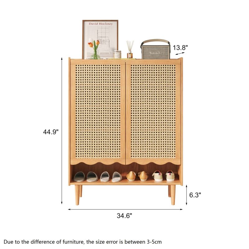 JASIWAY Exquisite Wooden Shoe Cabinet with Woven Rattan Doors