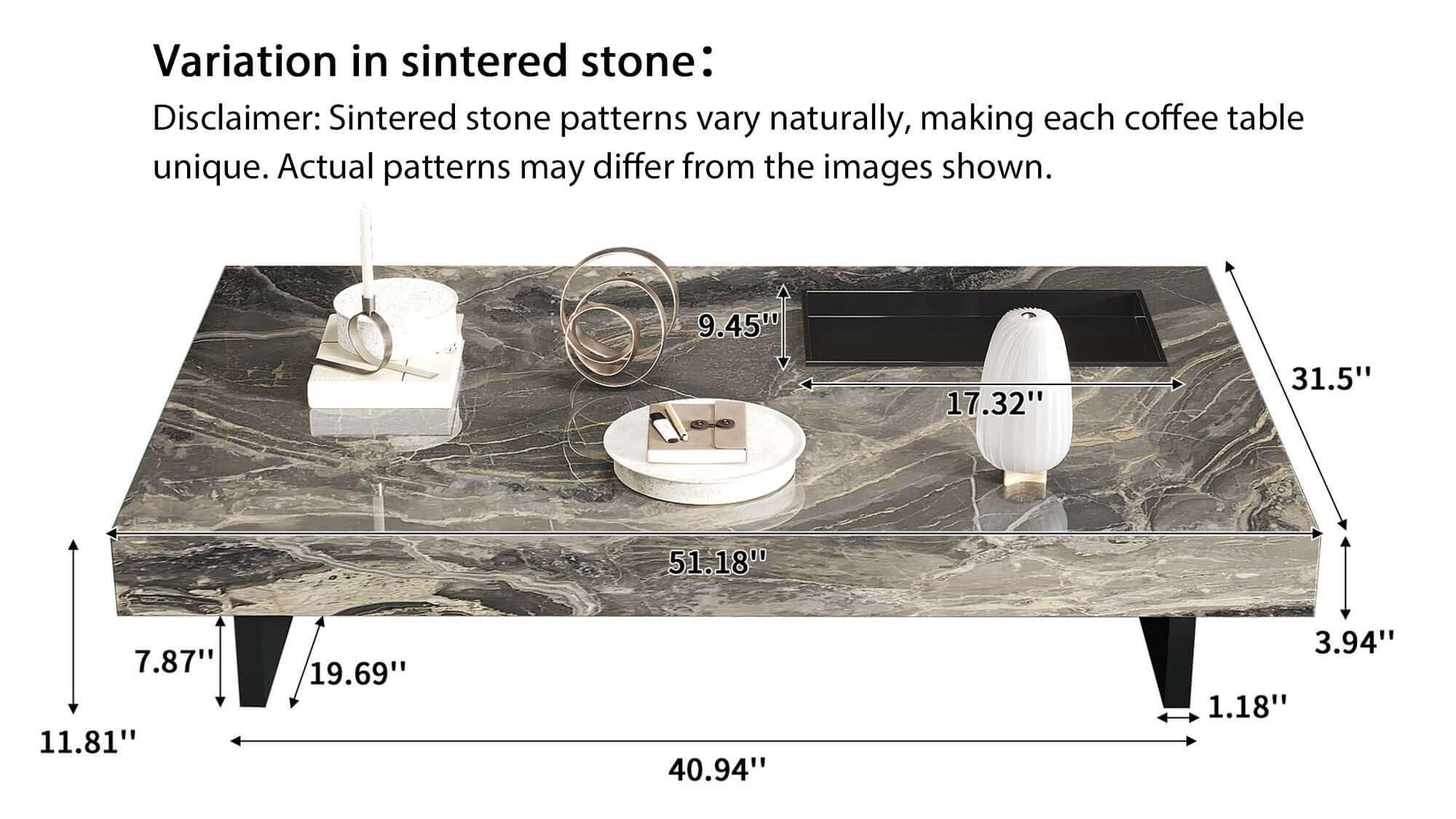 Dimension of Light Luxury Sintered Stone Rectangle Coffee Table