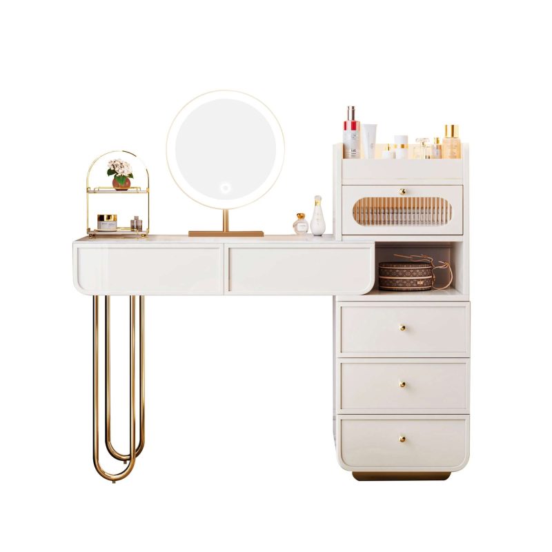 JASIWAY Light Luxury White Makeup Vanity with Jewelry Storage & Drawers Included