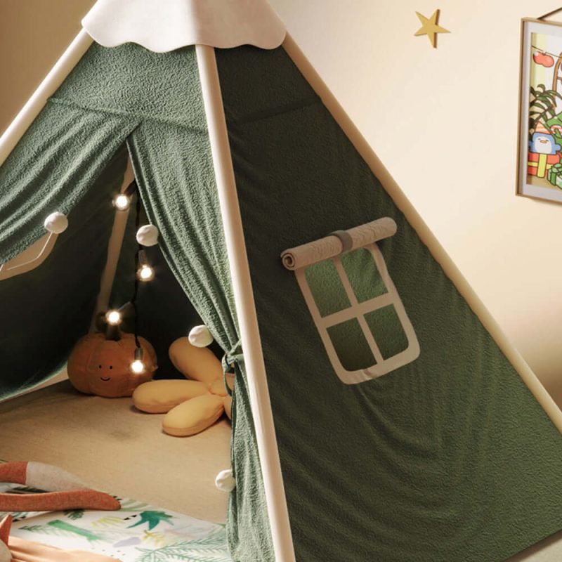 JASIWAY Christmas-Themed Upholstered Kids Tent Bed – Safe & Festive Play and Rest Space