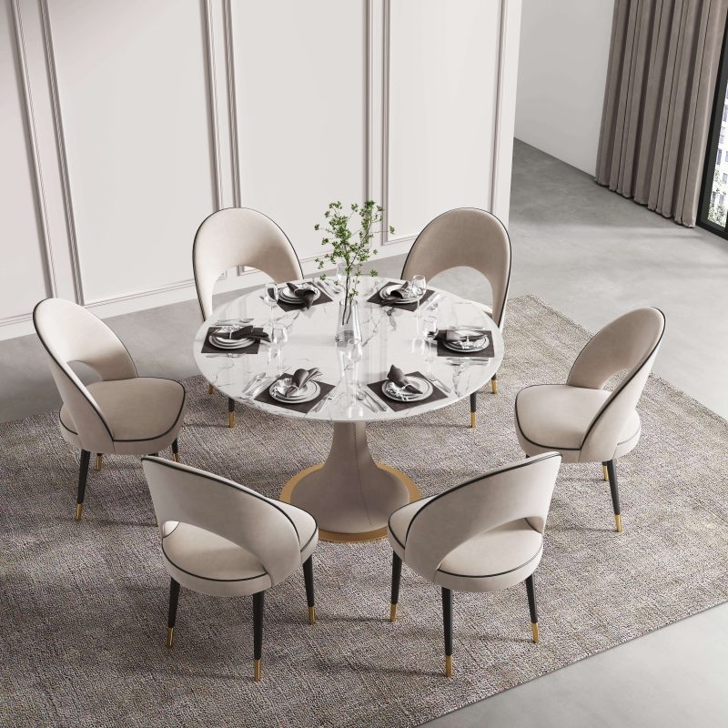 JASIWAY Modern Upholstered Beige Dining Chair Velvet Side Chairs Open Back (Set of 2)