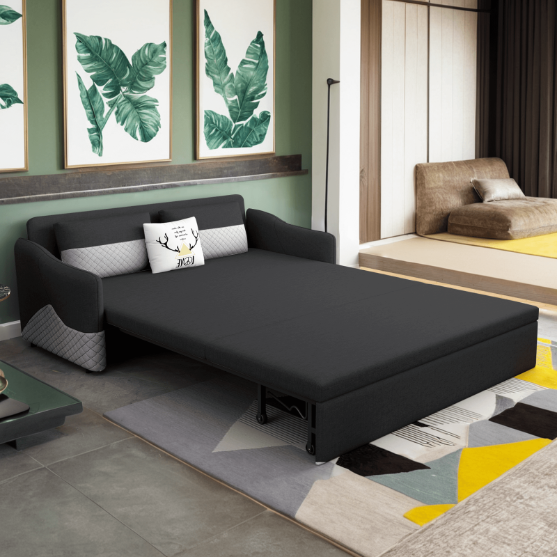 JASIWAY Grey 3 in 1 Pull Out Couch Bed Cotton Linen with Storage Chaise