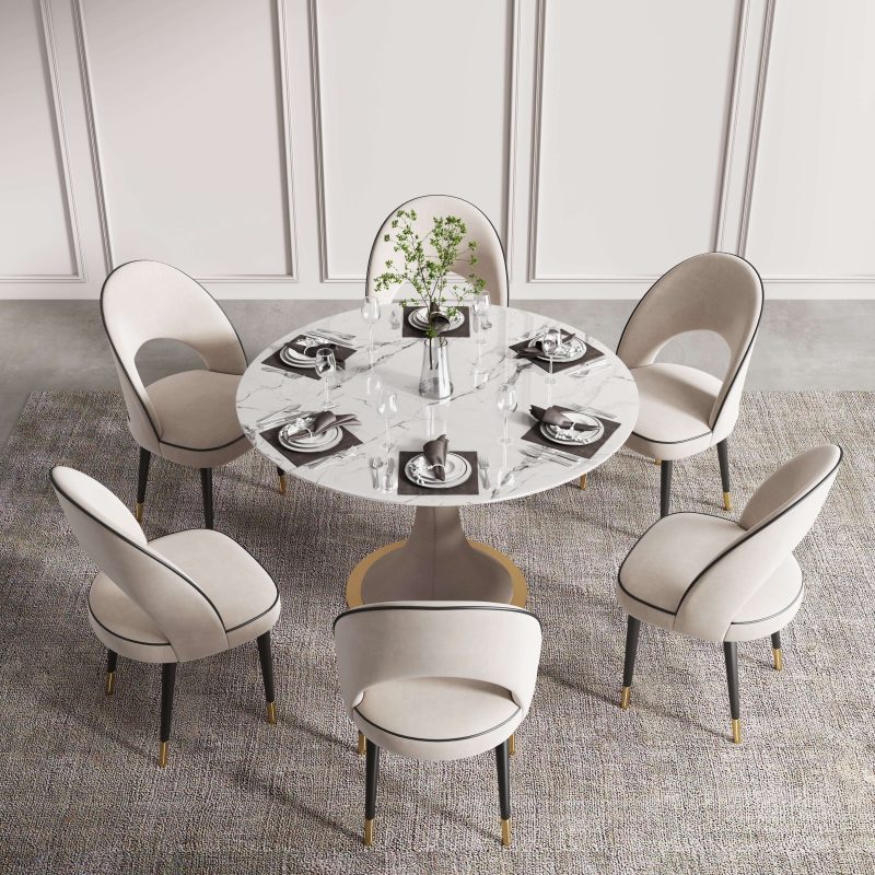 JASIWAY Modern Upholstered Beige Dining Chair Velvet Side Chairs Open Back (Set of 2)