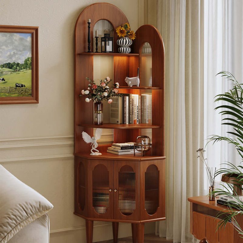 JASIWAY Retro Solid Wood Corner Shelf Space-Saving Bookcase for Small Living Spaces