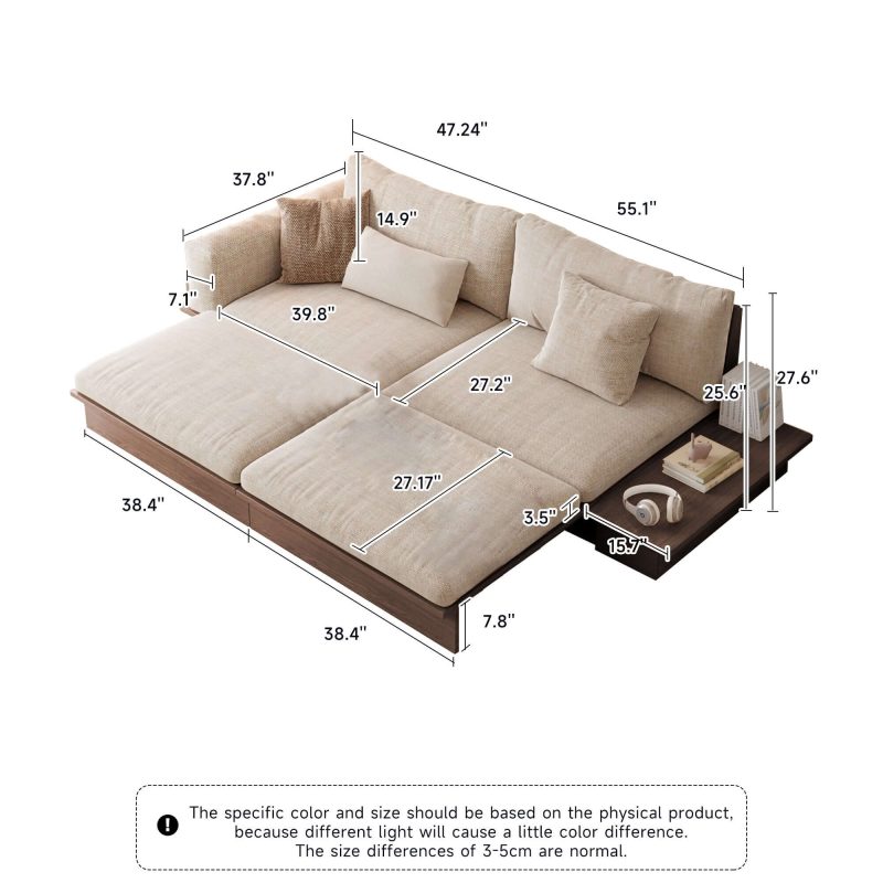JASIWAY Modern Pull-Out Floor Sofa Bed with Reversible Armrests & Lift-Top Storage