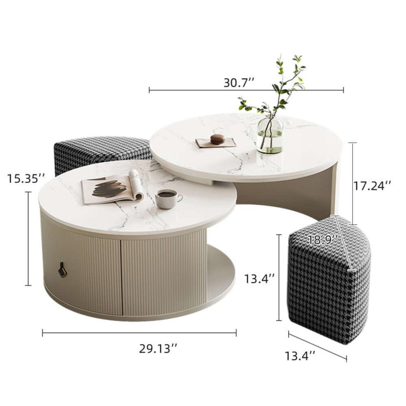 JASIWAY Sintered Stone Top Coffee Table with Footstool