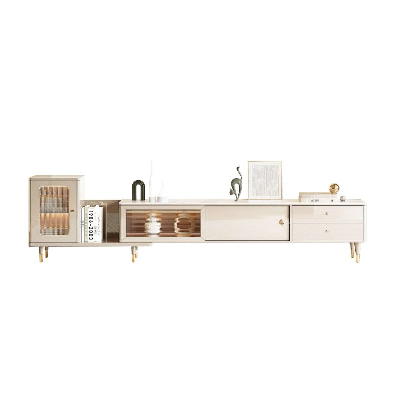 JASIWAY Retracted & Extendable TV Stand Beige Media Console with Drawers & Storage