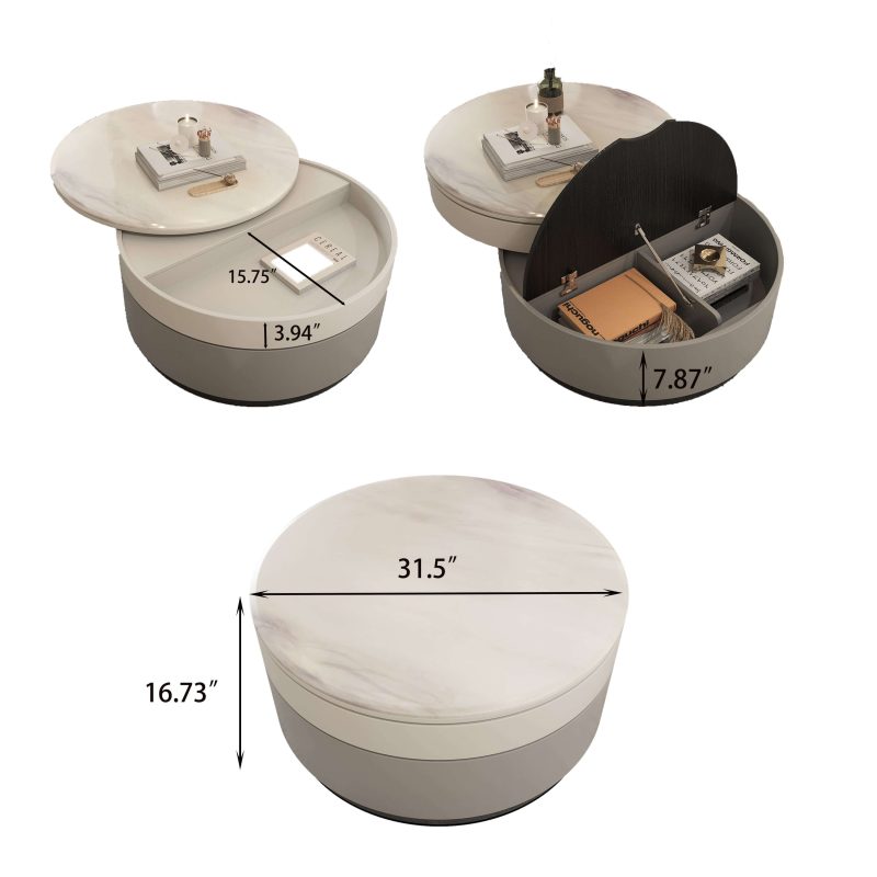 JASIWAY Microcrystalline Stone Top Rotating Round Coffee Table