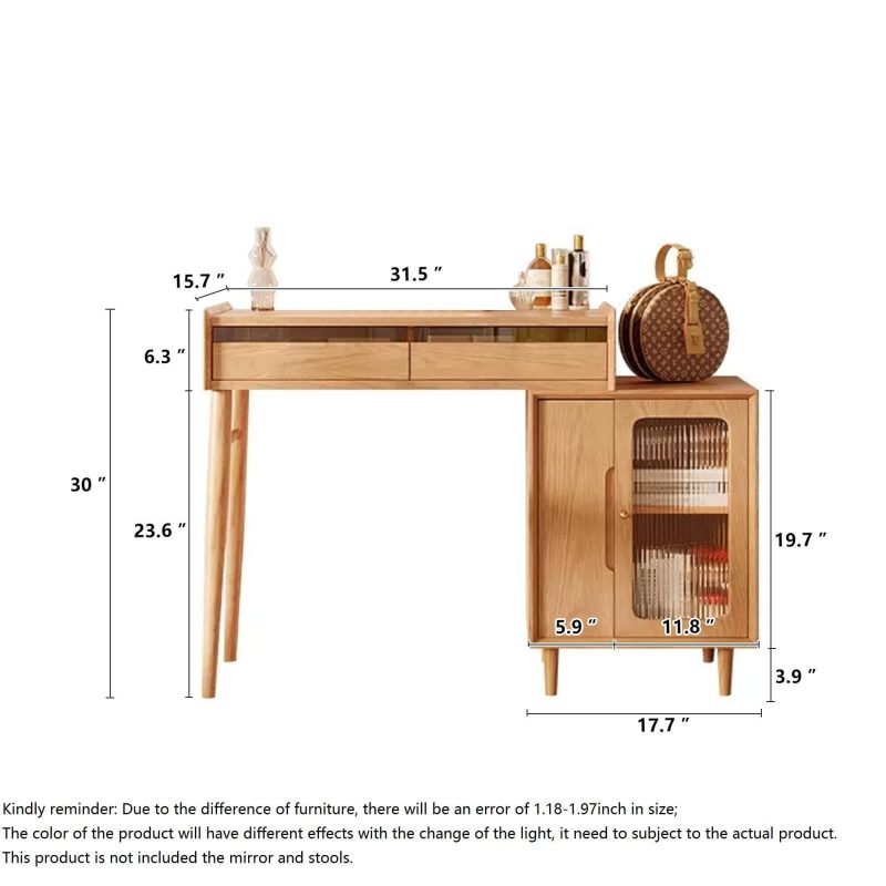 JASIWAY Modern Wooden Dressing Table with Convenient Storage Drawers & Side Cabinet Included