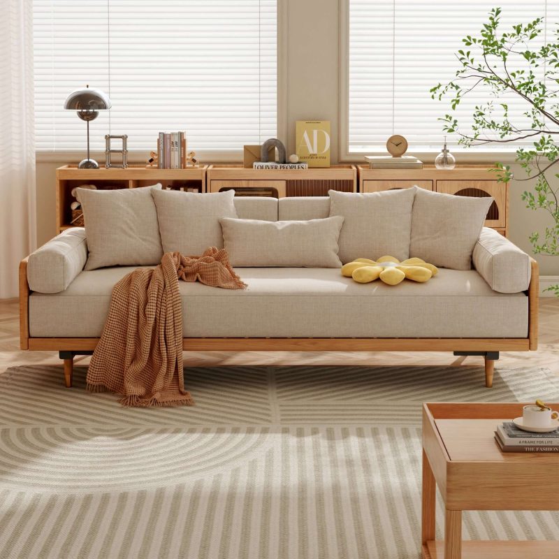 JASIWAY 82.68 Inches Modern Retractable Solid Wood Sleeper Sofa Bed