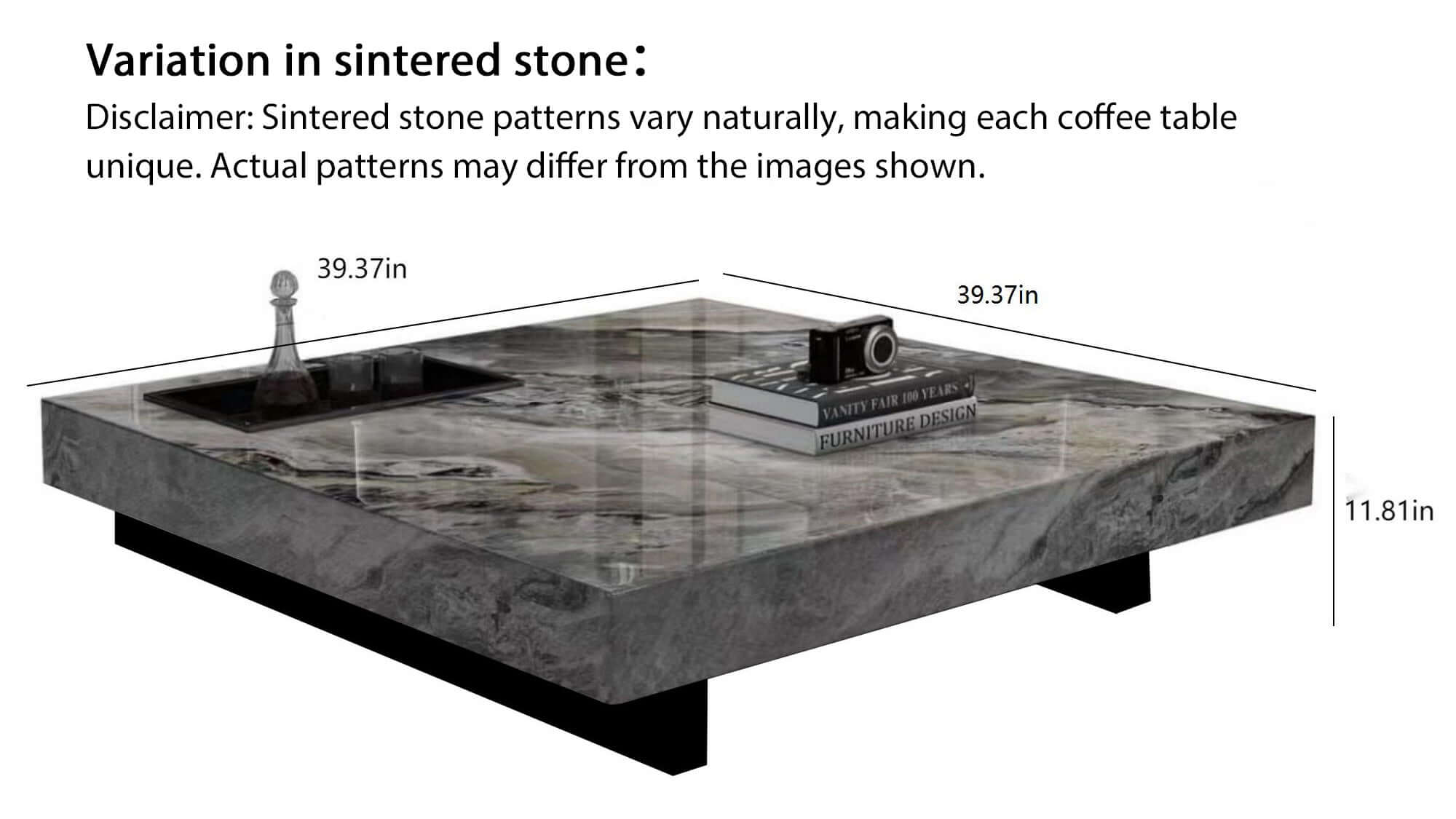 Dimension of Luxury Square Marbling Coffee Table with Metal Legs