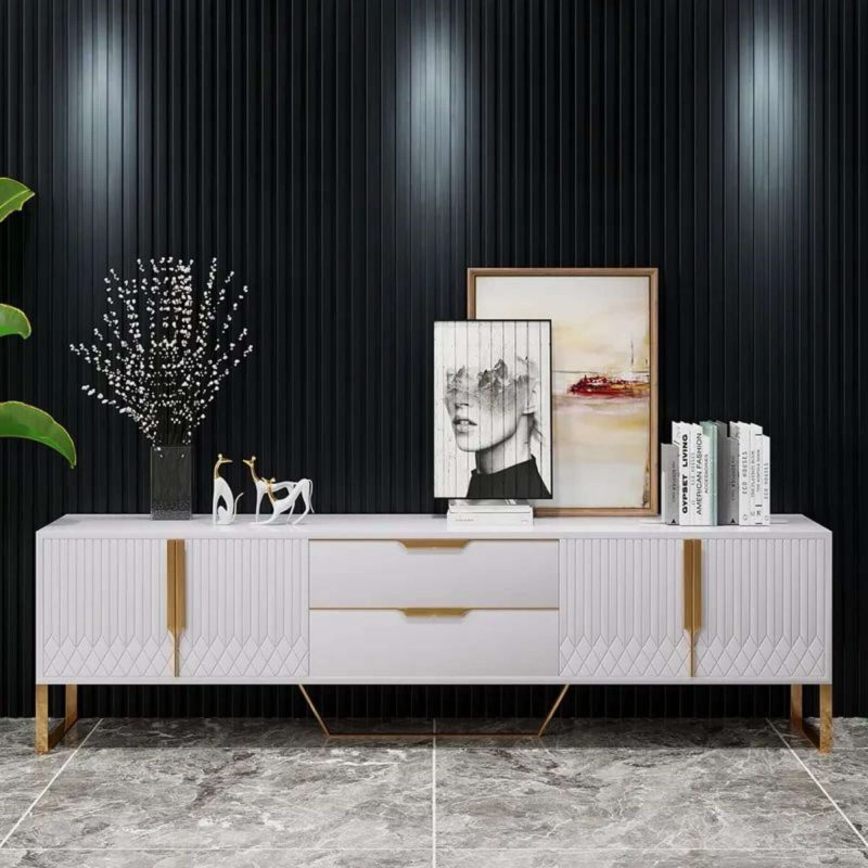 JASIWAY Modern TV Stand with 2 Drawers & Cabinets Media Console
